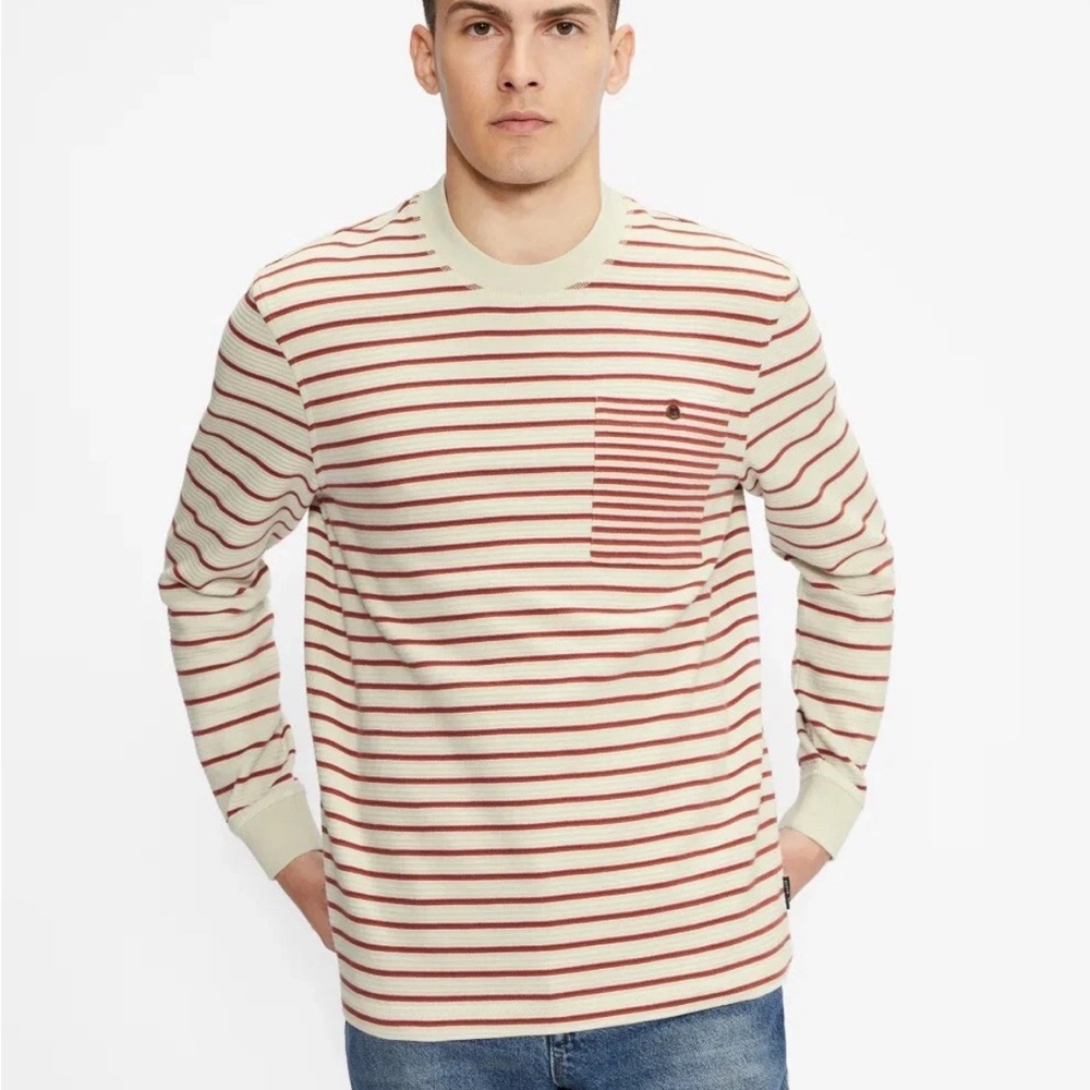 Ted Baker Cream and Red Striped Long Sleeve Tee
